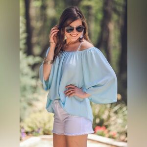 Charlotte Cold Shoulder Top - Aqua NWT